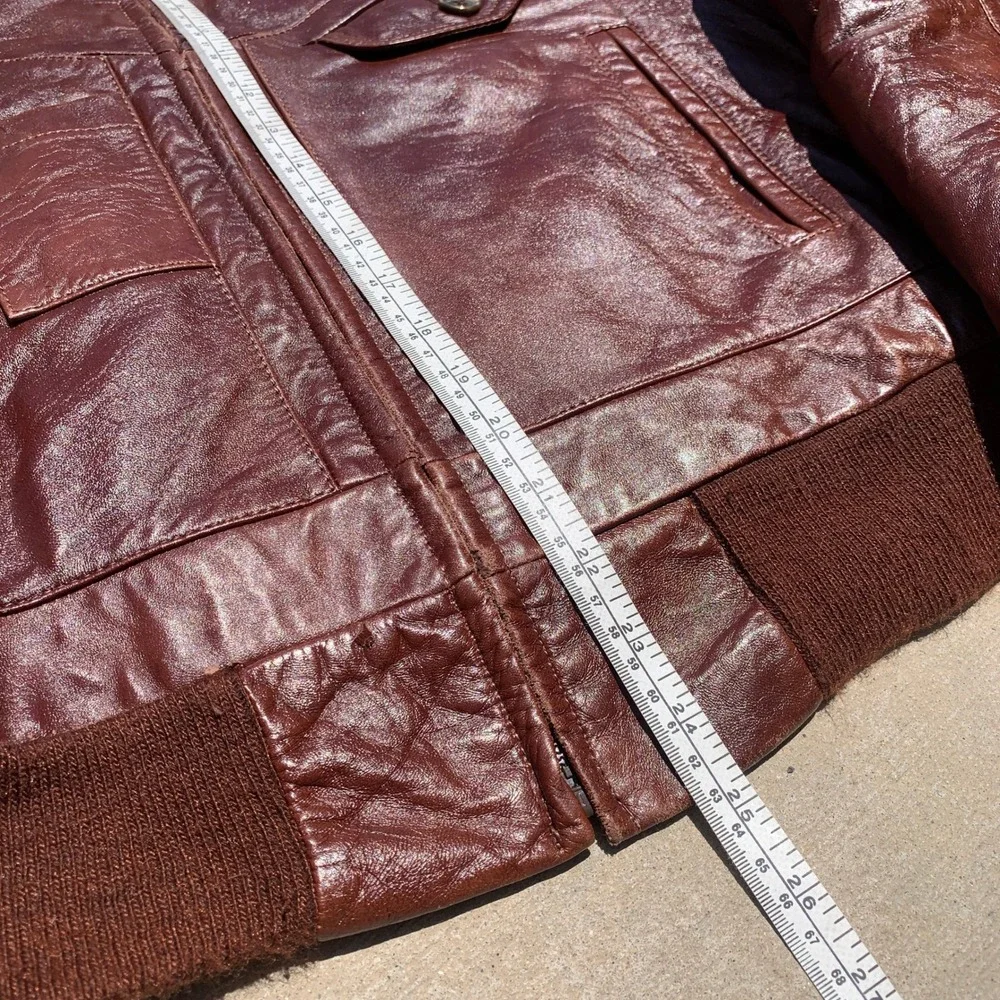Vintage 1970s Silton brown leather flight jacket w/ sherpa collar - size 42 mens
